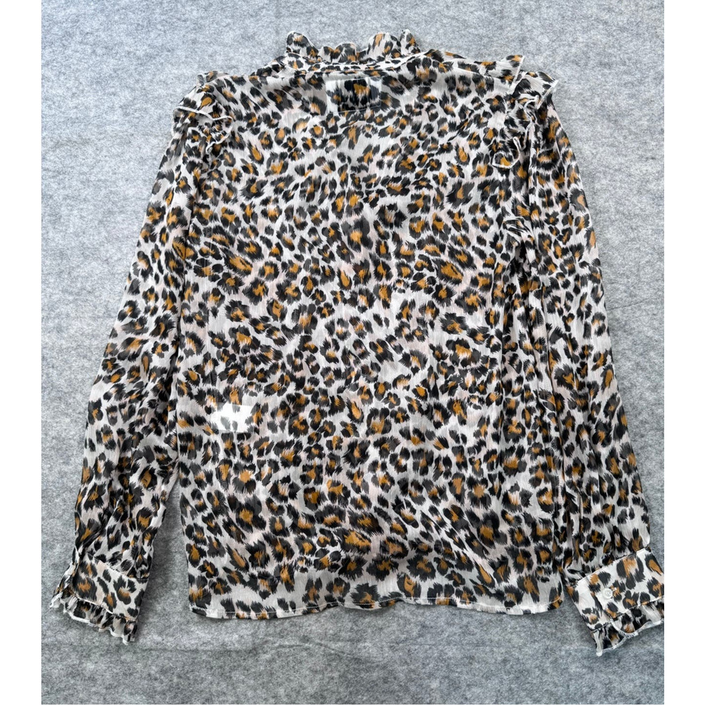 THESHIRT Rochelle Behrens The Madeline Shirt Leopard Ruffle Long Sleeve
